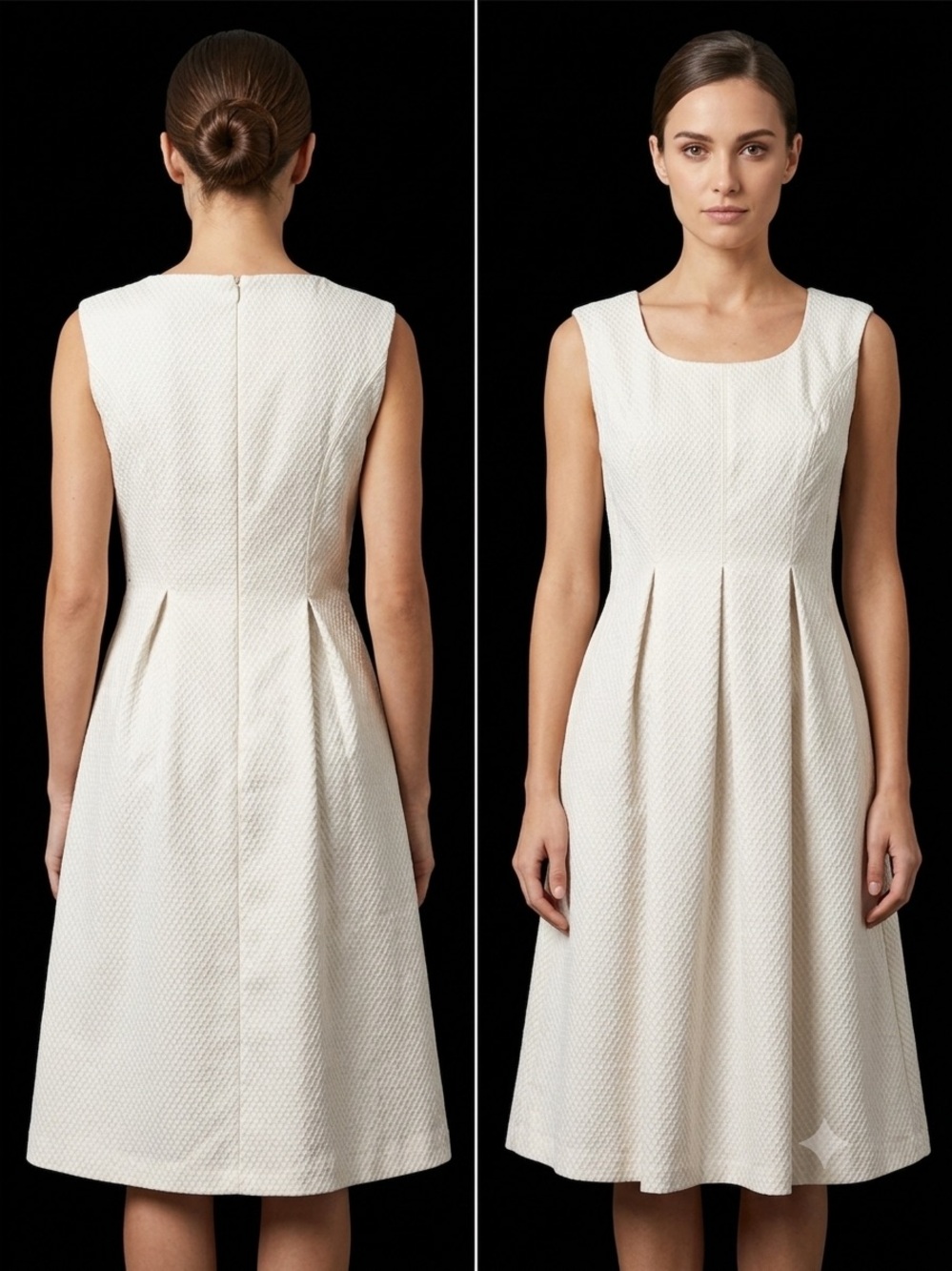 Sleeveless Textured Scoop Midi Dress in Cream